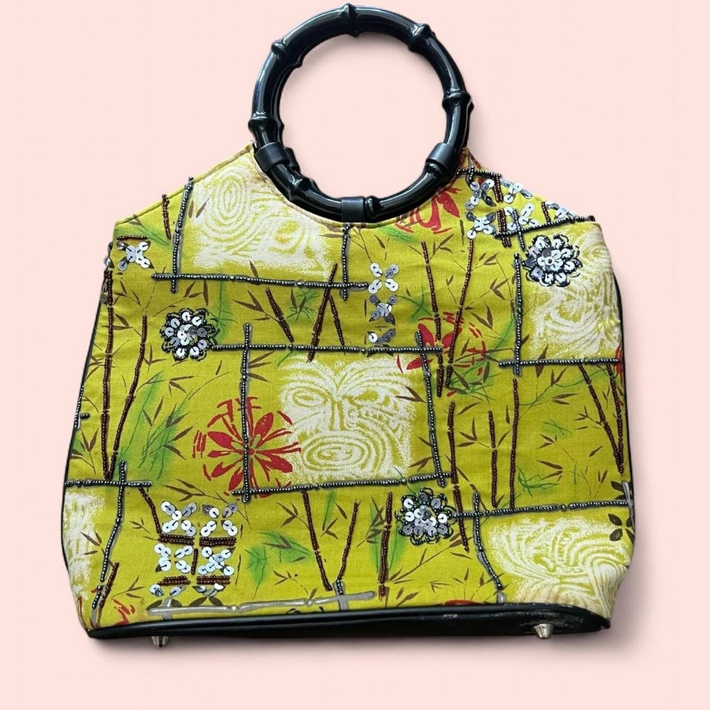 Stylish Bamboo Handle Patterned Bag